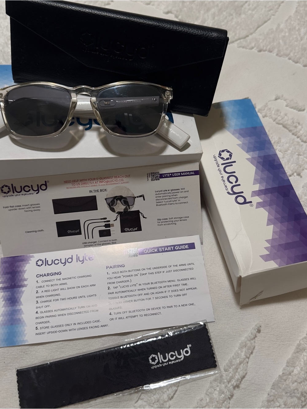 Lucyd Lyte Smart Glasses Clear Frame Bluetooth Sunglasses Full Box Set